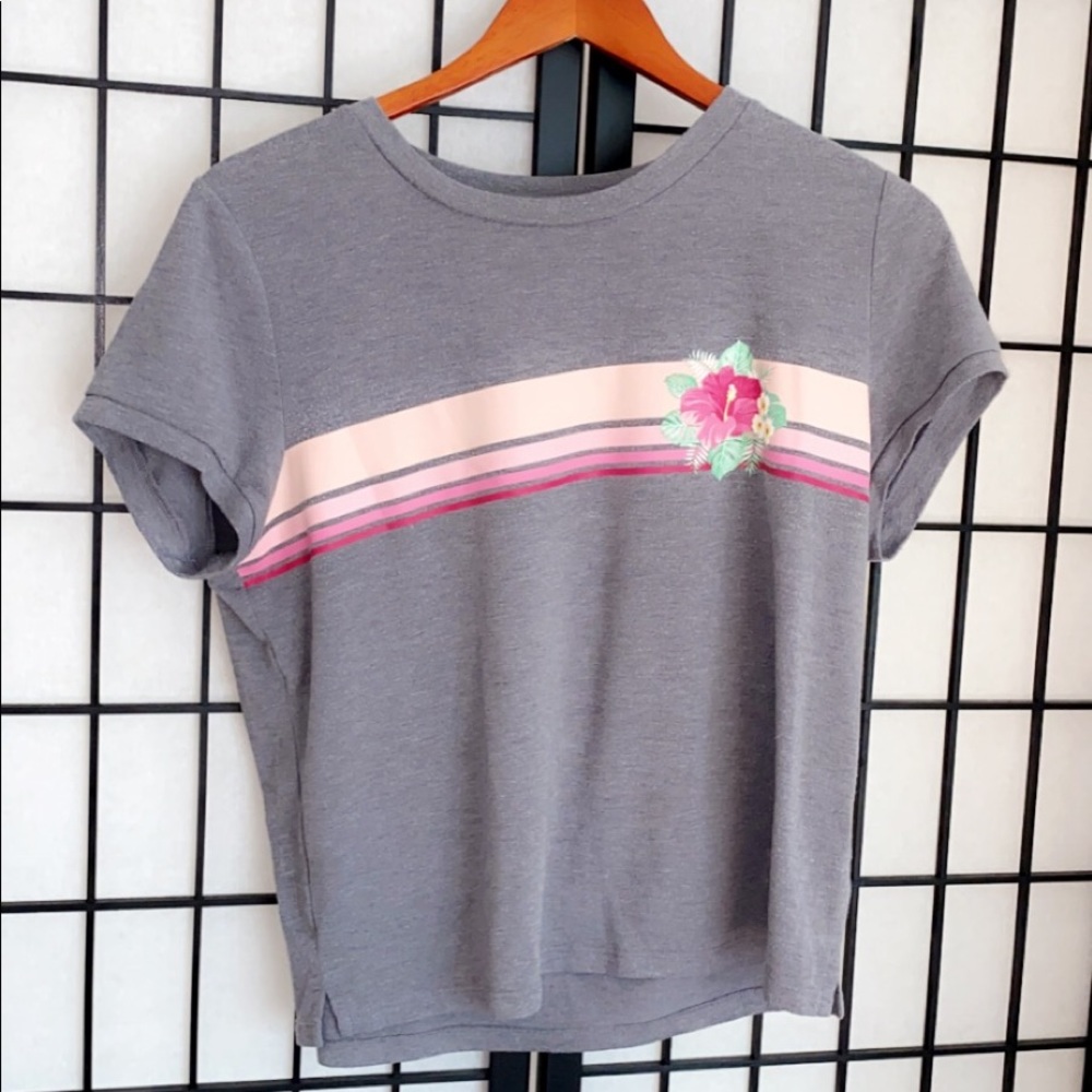 Grey Crop Top Flower Shirt